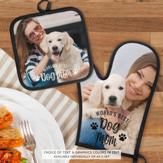 Weltbeste Hunde Mama Foto Pawprints Ofenhandschuh & Topflappen-Set (Von Creator hochgeladen)