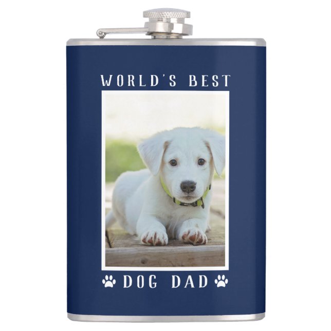 Weltbeste Hunde Vater Paw Prints Foto Navy 8 oz Flachmann (Vorderseite)