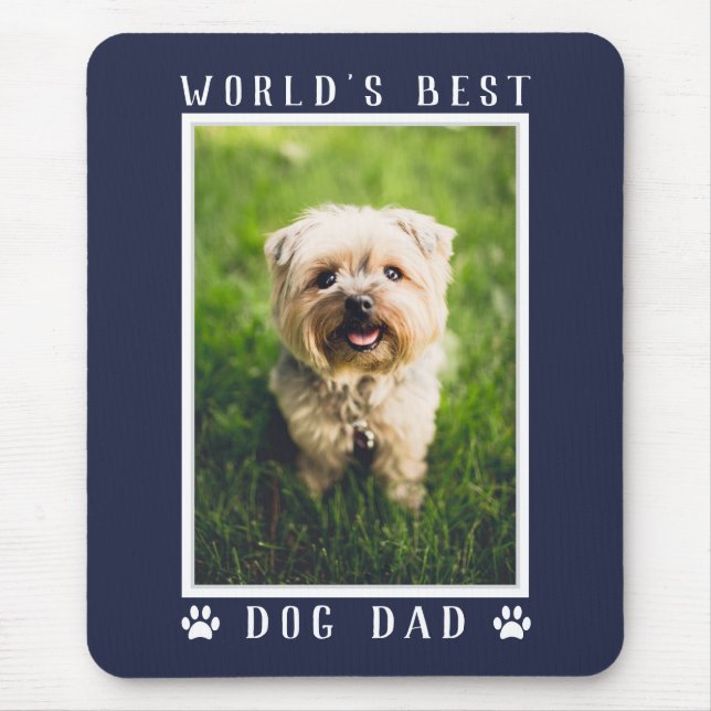 Weltbeste Hunde Vater Paw Prints Foto Navy Blue Mousepad (Vorne)