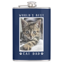 Weltbeste Kat-Vater Paw Prints Foto Navy 8 oz Flachmann