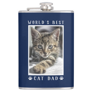 Weltbeste Kat-Vater Paw Prints Foto Navy 8 oz Flachmann
