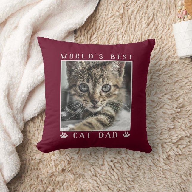 Weltbeste Katzen Vater Paw Prints Pet Foto Burgund Kissen (Decke)
