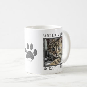 Weltbeste KatzenMama Silberner Glitzer Pads Foto Kaffeetasse