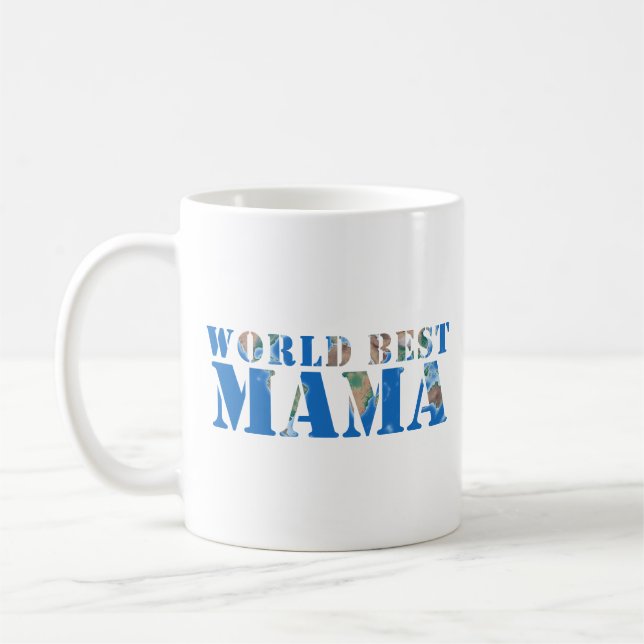 Weltbeste Mama Globe Naturepografie Blau Kaffeetasse (Links)