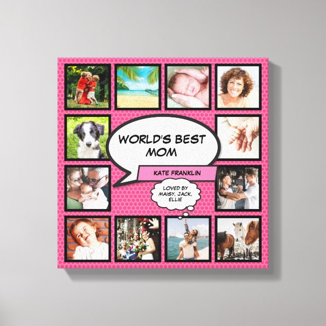 Weltbeste Mutter Lustiges Comic-Buch Rosa Foto Leinwanddruck (Vorderseite)