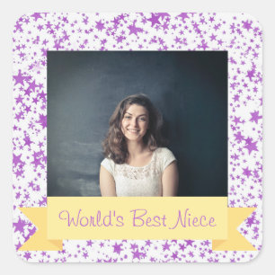 Weltbeste Nichte Foto Custom Lila Stars Quadratischer Aufkleber