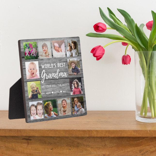 Weltbeste Oma 12 Foto Großkinder Grau Wood Fotoplatte (Von Creator hochgeladen)