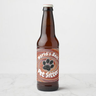 Weltbeste Pet Sitter Groovy Paw Print Caregiver Bierflaschenetikett