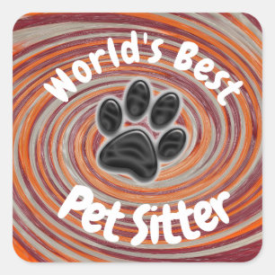 Weltbeste Pet Sitter Groovy Paw Print Caregiver Quadratischer Aufkleber