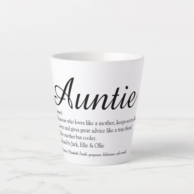 Weltbeste Tante, Tante Definition Chic Script Milchtasse (Vorderseite)