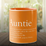 Weltbeste Tante, Tante Definition Orange Zweifarbige Tasse<br><div class="desc">Personalisieren Sie für Ihre Tante oder Tante,  um ein einzigartiges Geschenk zu schaffen. Ein perfekter Weg,  ihr zu zeigen,  wie phantastisch sie jeden Tag ist. Sie können den Hintergrund sogar an ihre Lieblingsfarbe anpassen. Entwickelt von Thisisnotme©</div>