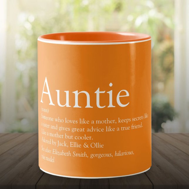 Weltbeste Tante, Tante Definition Orange Zweifarbige Tasse (World's Best Ever Aunt, Auntie Definition Orange Two-Tone Coffee Mug)