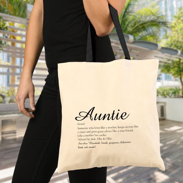 Weltbeste Tante, Tante Definition Script Tragetasche (Aunt Auntie Personalized Definition Quote Script Tote Bag)