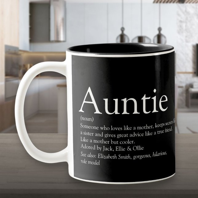 Weltbeste Tante-Tante-Tante - Schwarz definiert Zweifarbige Tasse (World's Best Ever Aunt Auntie Definition Black Two-Tone Coffee Mug)