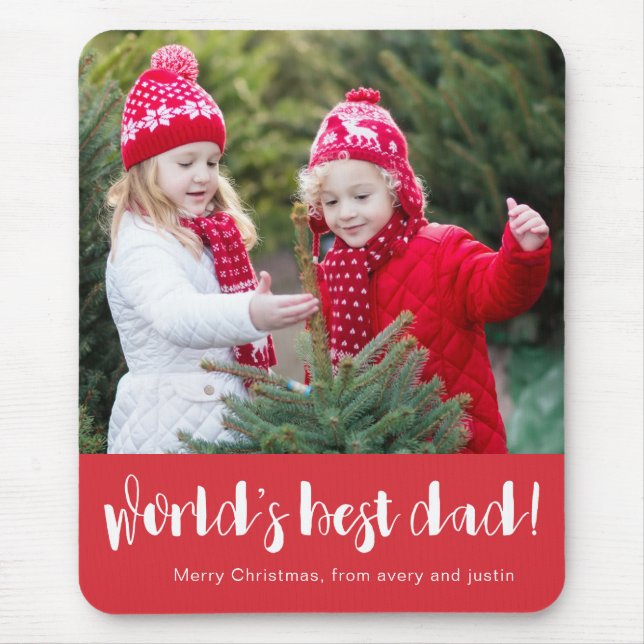 Weltbeste Vater Typografie Foto Red Holiday Mousepad (Vorne)