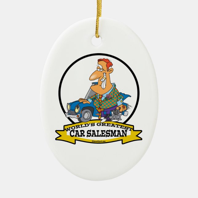 WELTBESTER AUTO SALESMAN II CARTOON KERAMIK ORNAMENT (Vorne)