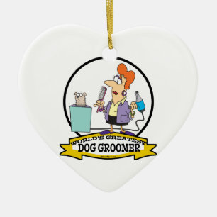 WELTBESTER DOG GROOMER FRAUEN CARTOON KERAMIK ORNAMENT