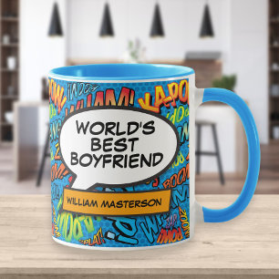 Weltbester Freund Name Lustig Retro-Comic Blau Tasse