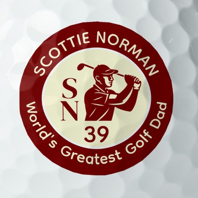 'Weltbester Golf-Vater' tiefrotes Logo Golfball (Von Creator hochgeladen)