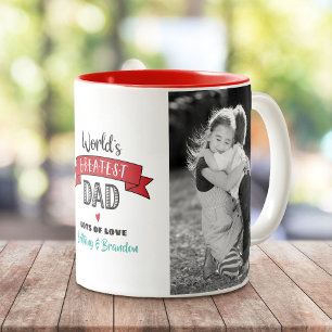 Weltbester Papa 2 Foto Rotes Banner Fett Zweifarbige Tasse