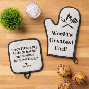 weltbester Papa, stilvolles, modernes Grau Ofenhandschuh & Topflappen-Set