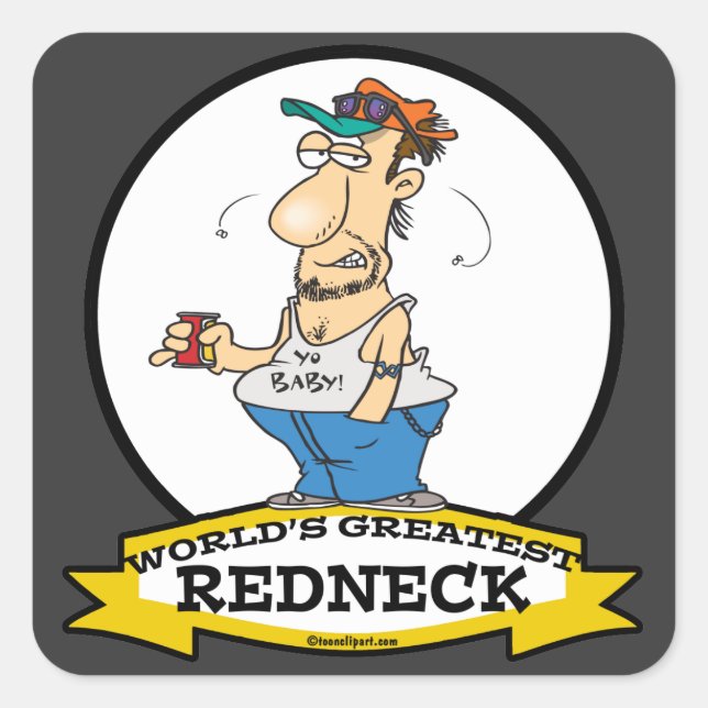WELTBESTER REDNECK II CARTOON QUADRATISCHER AUFKLEBER (Vorderseite)