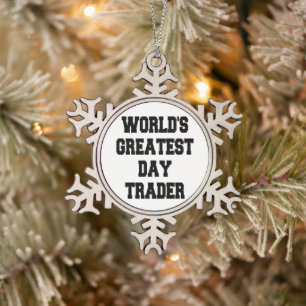 Weltbester Tageshändler Schneeflocken Zinn-Ornament