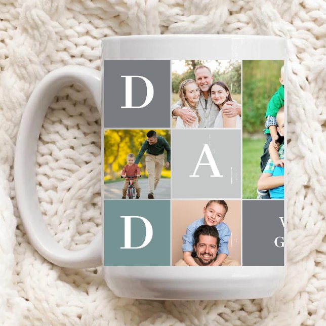 Weltbester Vater Farbgitter 5 FotoCollage Tasse (Worlds Greatest Dad Color Grid 5 Photo Collage Mug)