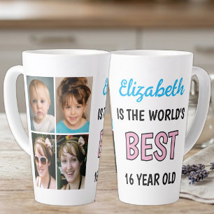 Weltbestes 16-jähriges 4-Foto blau pink Milchtasse