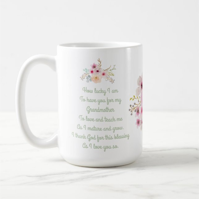 Weltbestes GRANDMOTHER-POEM, blumengespickt Person Kaffeetasse (Links)
