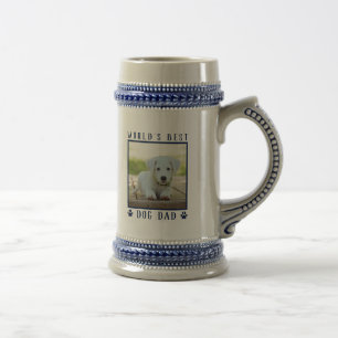 Weltbestes Hund-Vater Blue Paw Prints Name Foto Bierglas