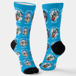 Weltbestes Hunde-Vater - Custom 3 Dog Fotos Blau Socken