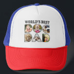 Weltbestes Hunde-Vater-Zitat 6 FotoCollage Truckerkappe<br><div class="desc">Dieser moderne personalisierte LKW-Hut für Väter zeichnet sich durch ein 6-Foto-Collage-Design mit Wortkunst aus,  das den "Weltbesten Hunde-Vater" liest. Füllen Sie die Schrift mit Ihren Lieblings-Hund-Fotos für ein einzigartiges Geschenk an diesen besonderen Hundefreund in Ihrem Leben. Entworfen von ©Susan Coffey.</div>
