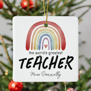 Weltbestes Lehrer Regenbogen Weihnachten Keramikornament