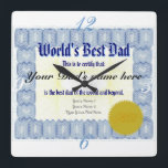 Weltbestes Vater-Zertifikat<br><div class="desc">Die weltbeste Vater-Zertifikatsuhr. Eine große Uhr des Vaters für deinen Vater mit einem Zertifikat mit vollständig anpassbaren Texten "Der beste Vater der Welt", "Das soll bestätigen, dass:", "Der Name deines Vaters", "der beste Papa der Welt und darüber hinaus ist.", "Dein Name(n) und Text". Diese einzigartige und persönliche beste Dad Uhr...</div>