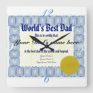 Weltbestes Vater-Zertifikat Quadratische Wanduhr