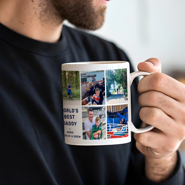Welten Best Daddy Modern Navy Foto Collage Kaffeetasse (Von Creator hochgeladen)