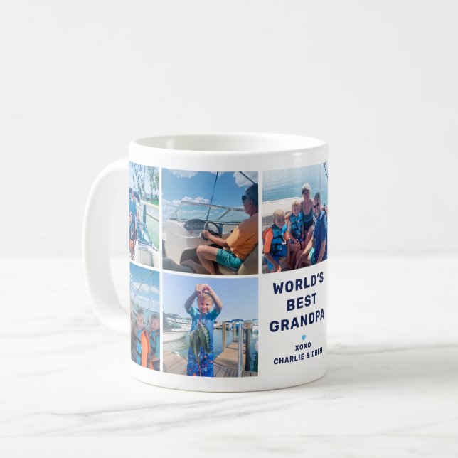 Welten beste Großvater Moderne Marine Foto Collage Kaffeetasse (Vorderseite Links)