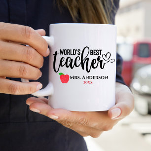 Welten Beste Lehrer Glitzer Red Apple Personalisie Kaffeetasse