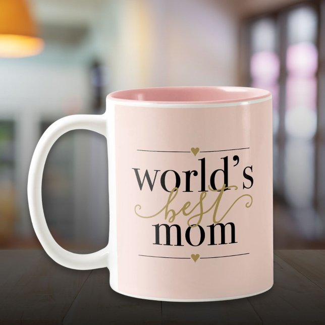 Welten Beste Mama Moderne Elegante Rosa und Gold Zweifarbige Tasse (Worlds Best Mom Modern Elegant Blush Pink and Gold Two-Tone Coffee Mug)