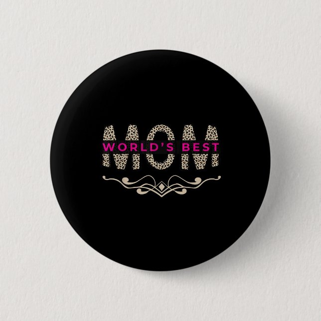 Welten beste Mama Niedlich Retro Rosa Text Leopard Button (Vorderseite)