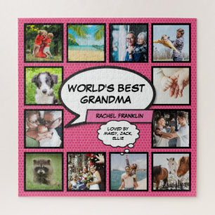 Welten Beste Oma 12 Foto Collage Fun Pink Puzzle