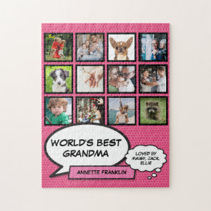Welten Beste Oma 12 Foto Collage Pink Spaß Puzzle
