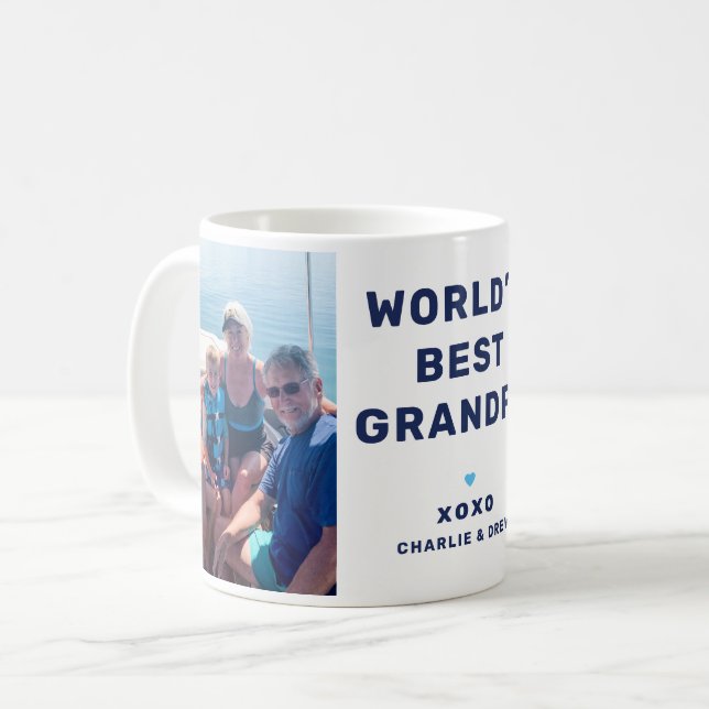 Welten Bestes Großvater Modernes Navy Blue Zwei Fo Kaffeetasse (Vorderseite Links)