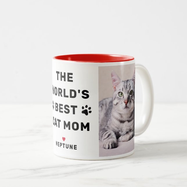 Weltet beste Cat Mama Red Two Foto Pet Lover Zweifarbige Tasse (VorderseiteRechts)