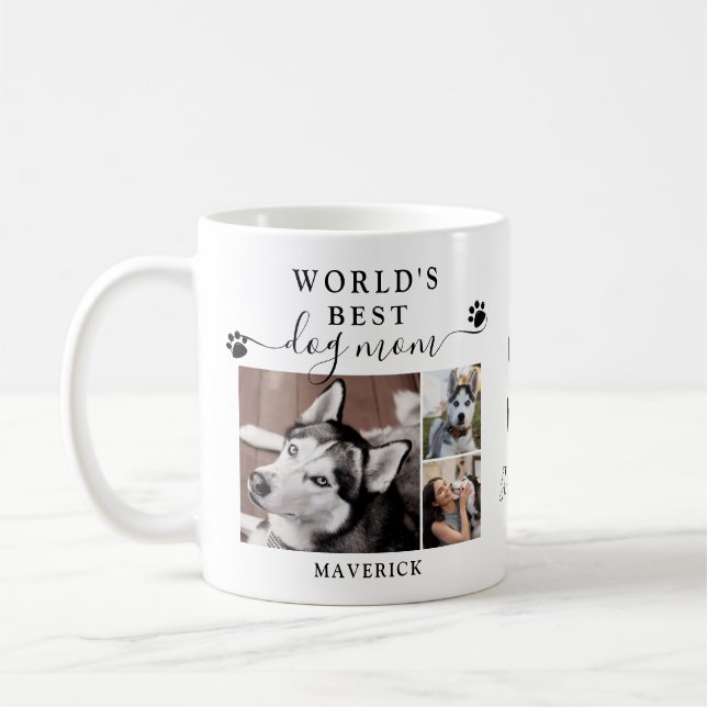 Weltet ihr bestes Hund-Mama-Paw-Prints Monogram 3- Kaffeetasse (Links)