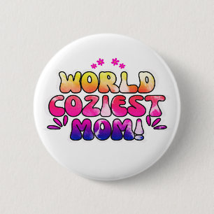 Weltfreundliche Mama - farbenfrohe florale Retro Button
