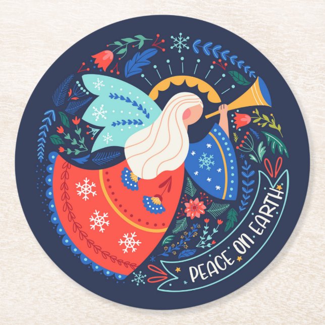 Weltfrieden Angel Design Runder Pappuntersetzer (Vorderseite)