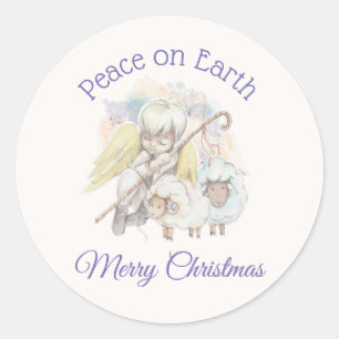 Weltfrieden Angel Shepherd mit Lämmern Weihnachten Runder Aufkleber