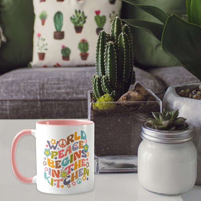 Weltfrieden beginnt in der Küche, Blume Retro Tasse (Von Creator hochgeladen)
